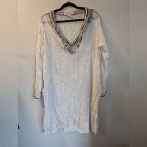 Monique Leshman Silk Cream Embellished Tunic or Coverup Size XL